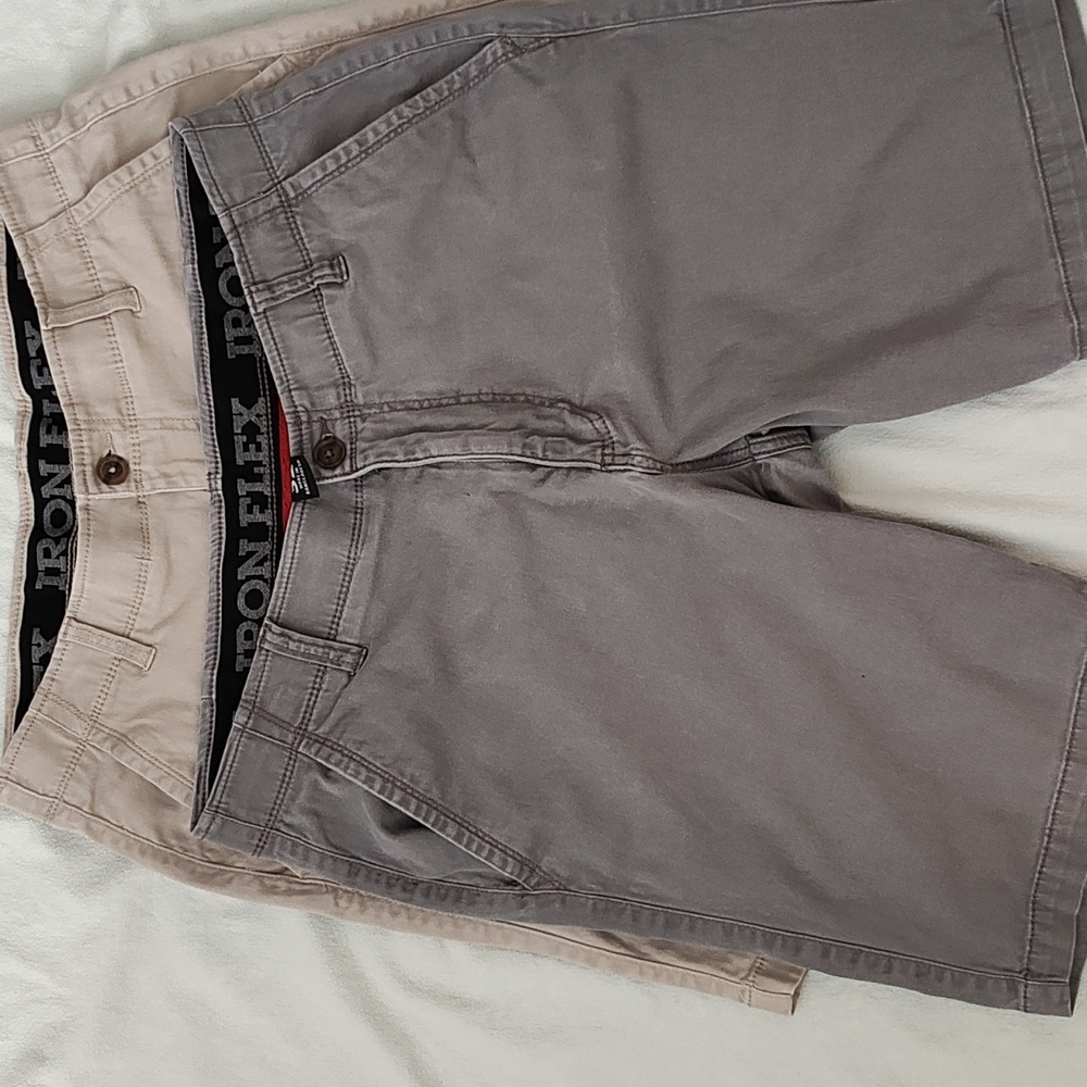 Men's Cream and Gray Flat Front Shorts